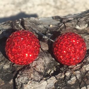 Xmas Red 14mm Red Crystal Clay Stud Earrings & Lifts.